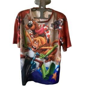 Scooby Doo All Over Print Cartoon Graphic Tee Size 2XL